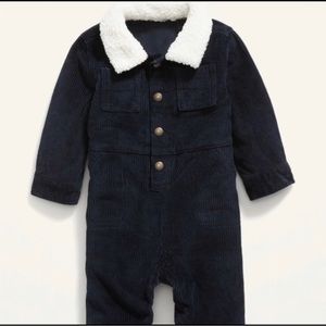 Deep blue corduroy baby jumpsuit with Sherpa collar 0-3 months by Old Navy